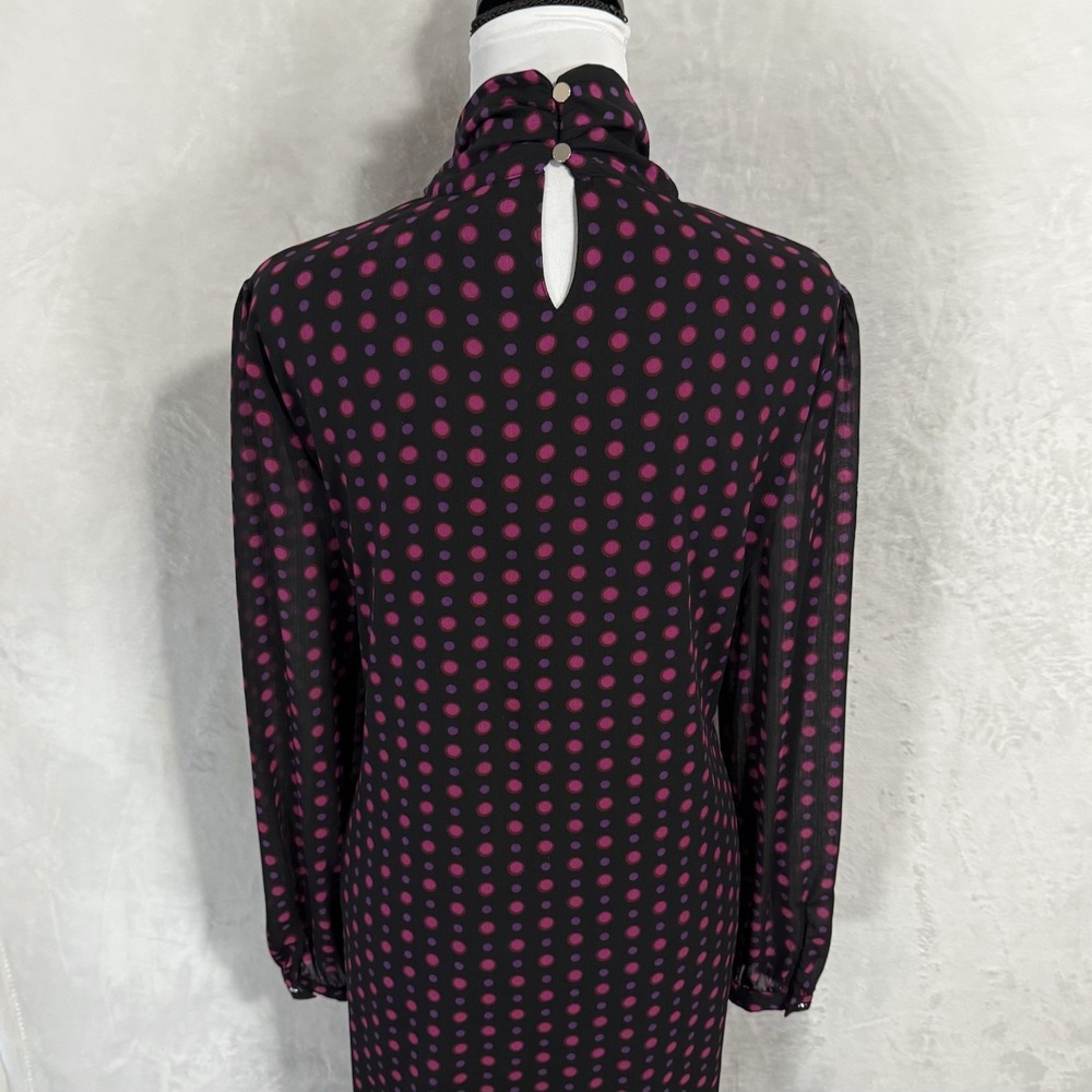 The Limited‎ Long Sleeve Tie Neck Shift Dress Size 10 Black Pink Polka Dot Retro - Picture 5 of 15